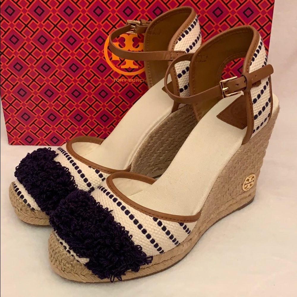 Tory Burch Shaw Striped Espadrille Wedge Pump
